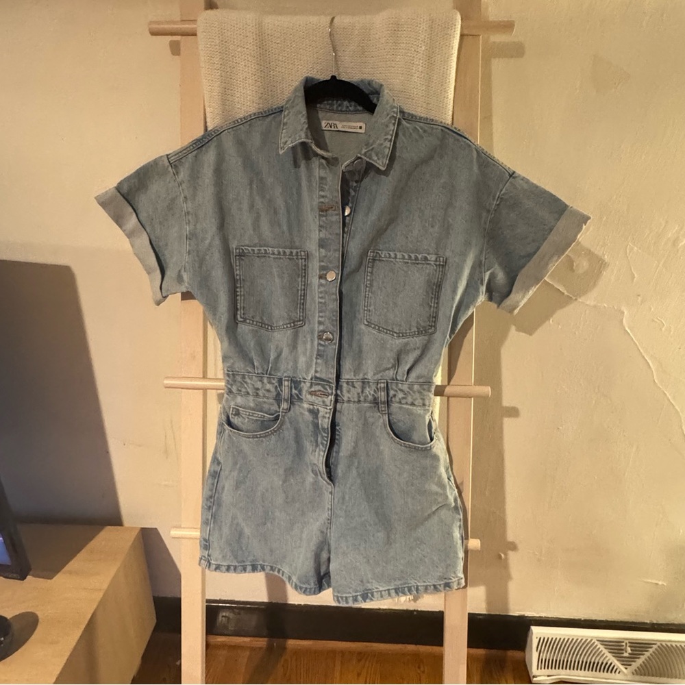 Zara Light Blue Denim Romper